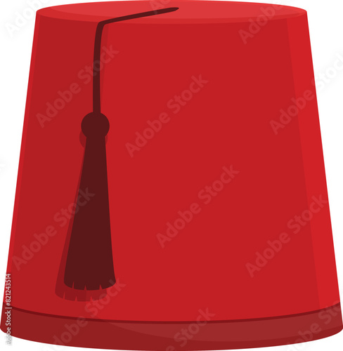 Vibrant red fez hat with tassel, depicted in a clean, modern cartoon style