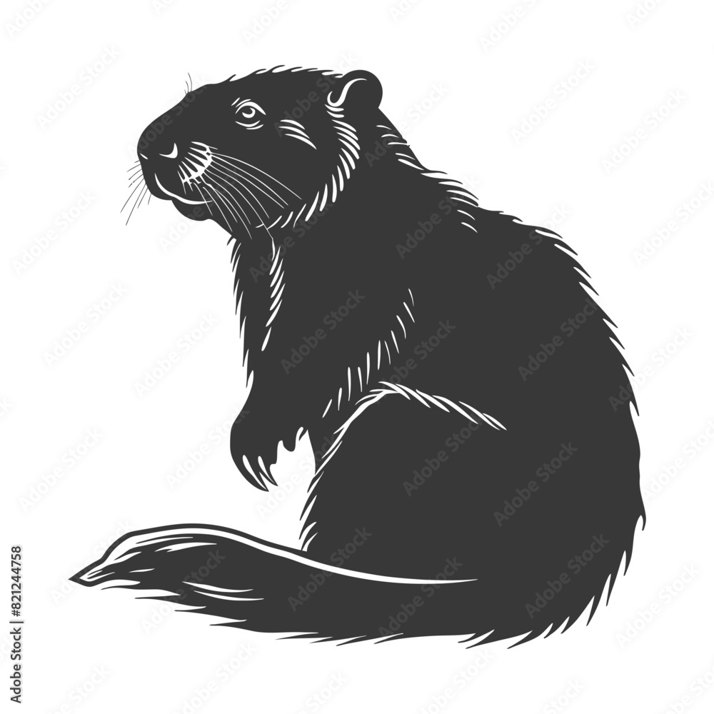 Obraz premium Silhouette beaver animal black color only