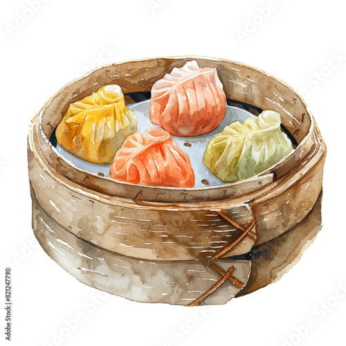 dim sum vector illustration in watercolor style