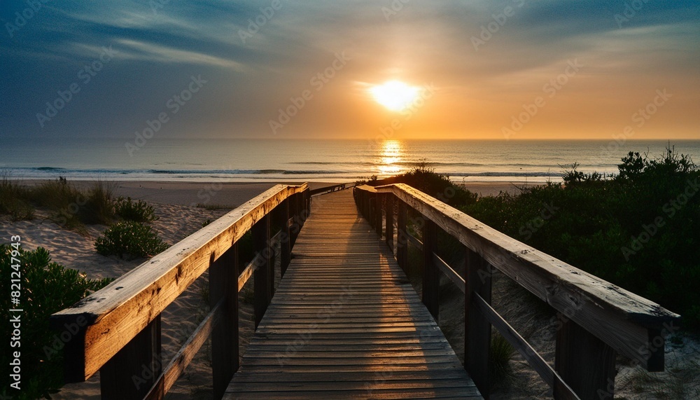 boardwalk leading to the beach at sunrise
