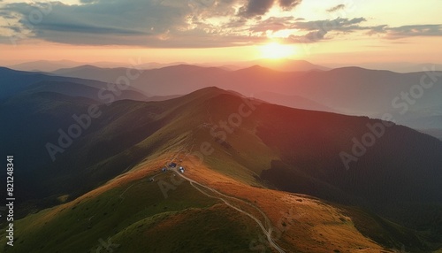 the sun sets over the mountain ranges carpathian mountains ukraine europe © Joseph