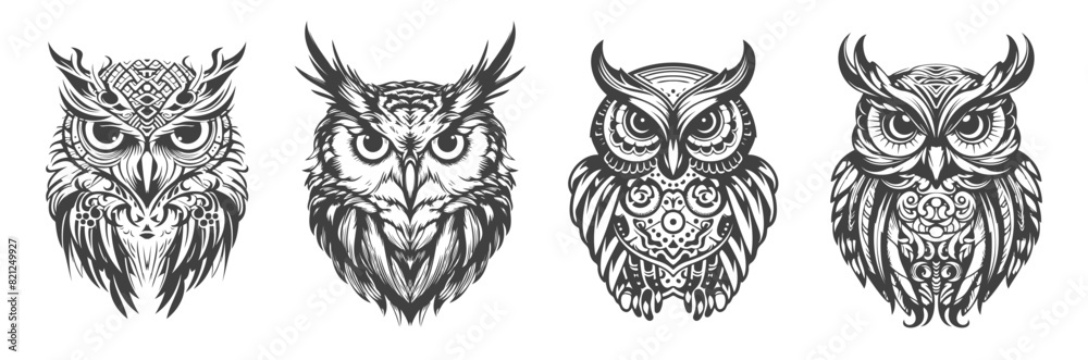 Obraz premium set of abstract vector designs of owl silhouettes