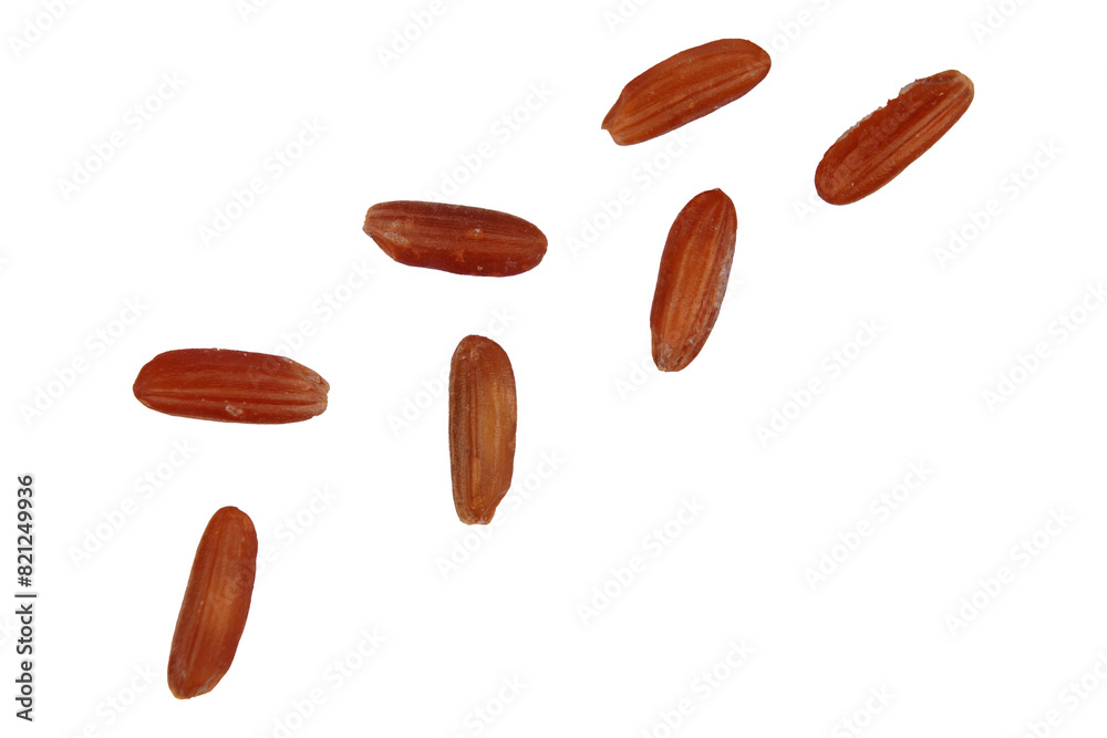 Obraz premium close up of scattered red rice grains isolated transparent