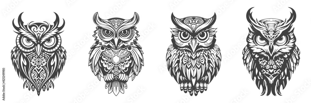 Obraz premium set of abstract vector designs of owl silhouettes,