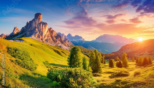 incredible colorful morning scene over the dolomites alps during sunrise wonderful nature landscape awesome alpine highlands in sunny day perfect sky ahd majestic mountains peaks under sunlight