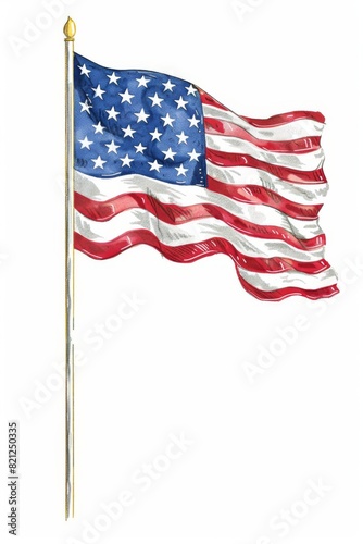 Hand draw USA flag watercolor brush paint isolate on white background. ai generated