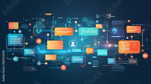 Abstract digital network with data flow and connections, showcasing modern technology and communication concepts in a vibrant visual.