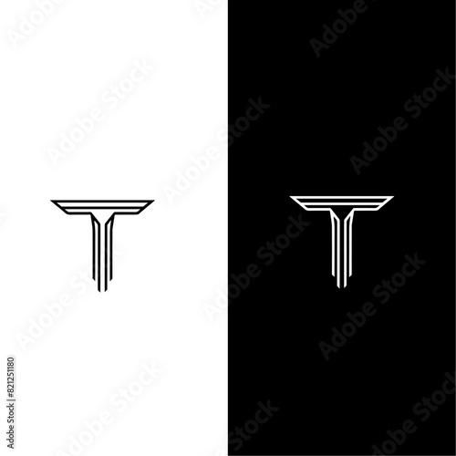 T monogram logo ,column, greek, pillar, roman, architecture, icon, ancient, illustration, vector, stone, classical, columns, ionic, art, symbol, building, design, marble, set, chair, culture, furnitur