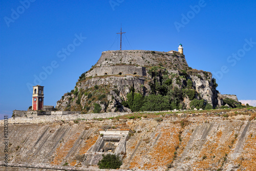 Old fortress and clock tower Corfu town Greece photo