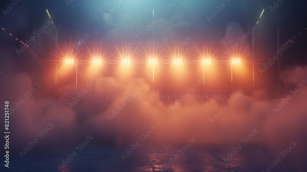 Bright stadium arena lights and smoke, Generative AI Bright stadium arena lights and smoke, Generative AI