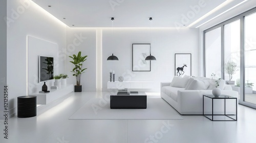 A luxurious living room with LED strip lights framing the ceiling and highlighting architectural details. The room includes a mix of antique and modern furniture  creating a unique  eclectic style.