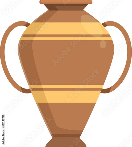 Vintage antique ceramic vase illustration in flat vector art design, featuring a golden urn with elegant decoration, representing ancient culture and traditional pottery