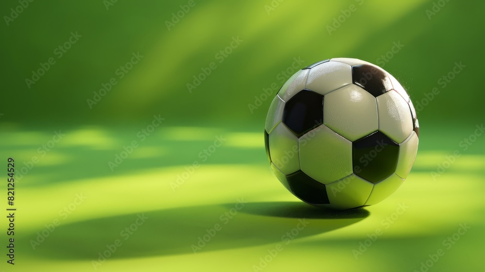 Naklejka premium soccer ball on a glowing green background , room for copy
