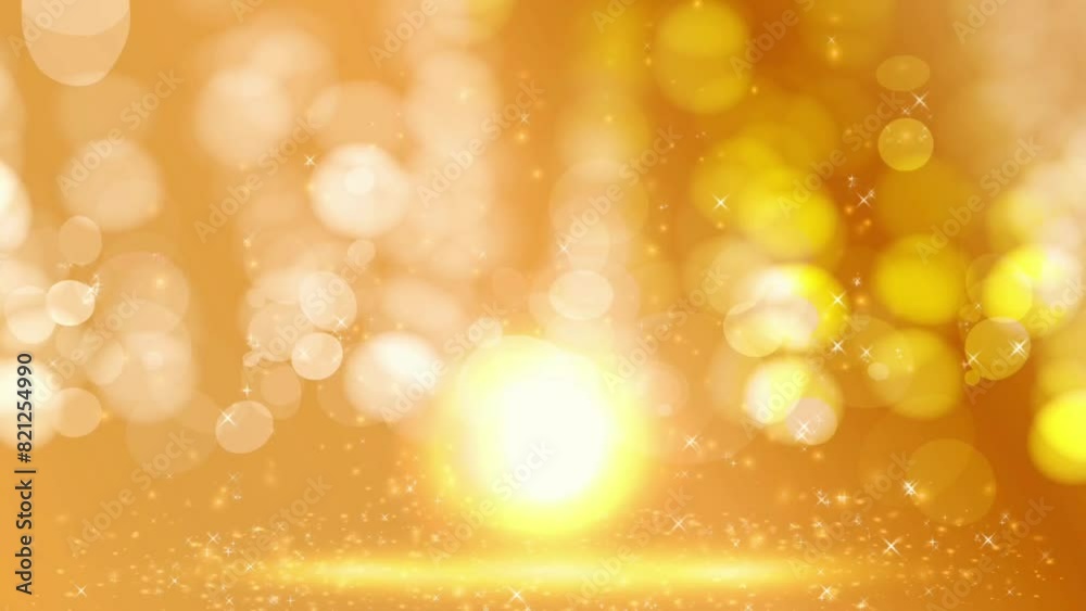 gold particles abstract background with shining golden Floating Dust Particles Flare Bokeh star on yellow background.