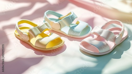 Stylish baby sandals in pastel colors, designed for comfort and summertime fun.