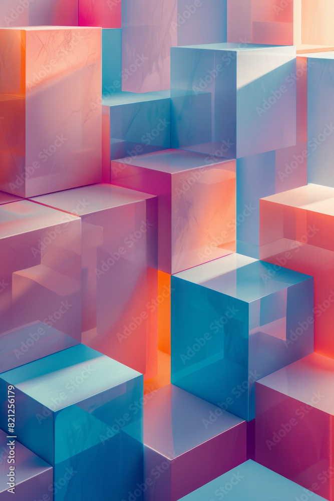 Illustration with overlapping isometric cubes in pastel colors, creating a soft and contemporary background, Illustration with overlapping isometric cubes in pastel colors, creating a soft and contemporary background,