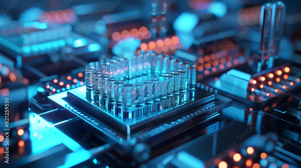 Dynamic visualization of quantum computing mechanisms, featuring qubits in a high-tech environment Dynamic visualization of quantum computing mechanisms, featuring qubits in a high-tech environment