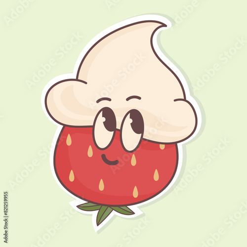 Strawberry cream sticker that looks up