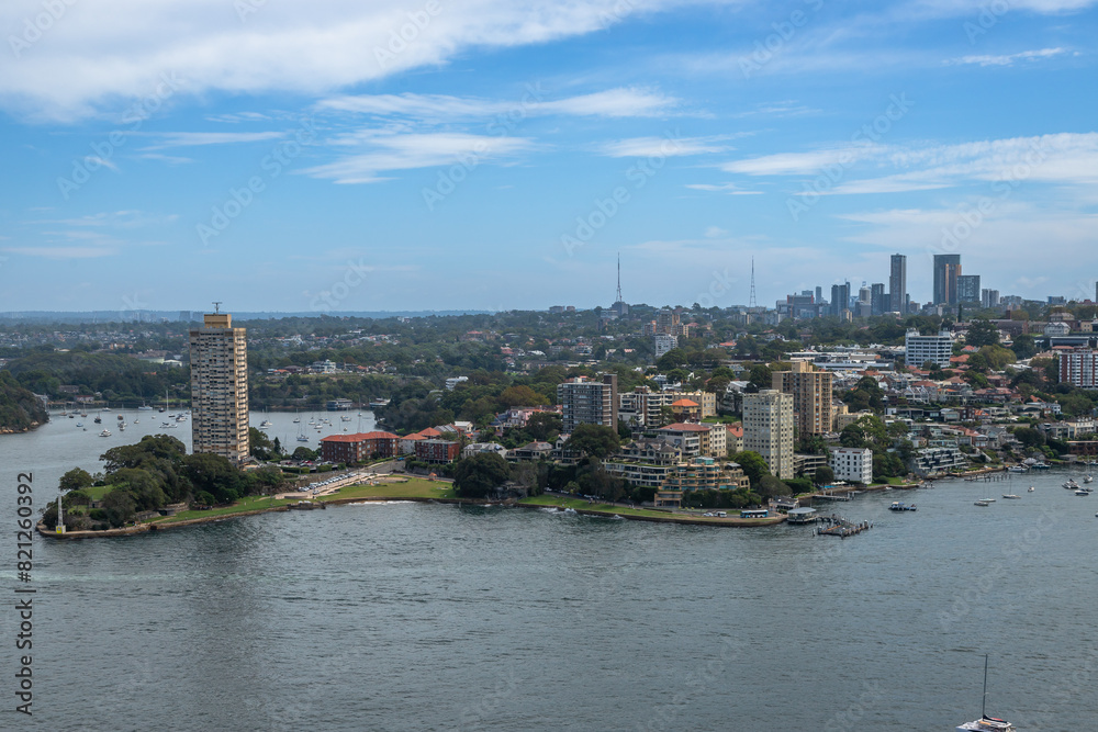 Obraz premium Panoramic Exposure of the Sydney Harbour one of the most famous tourist attractions in Australia and also home to the Sydney Opera House and the Sydney Harbor Bridge, where this photo was taken.