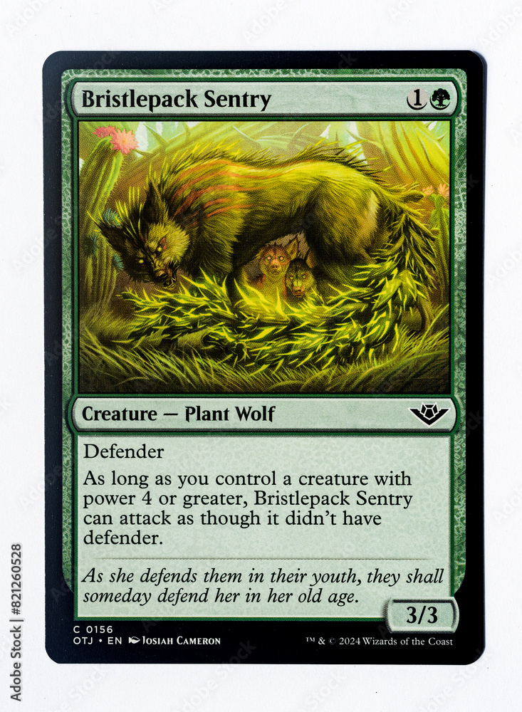 Hamburg, Germany 05182024 photo of English magic the gathering card called Bristlepack Sentry