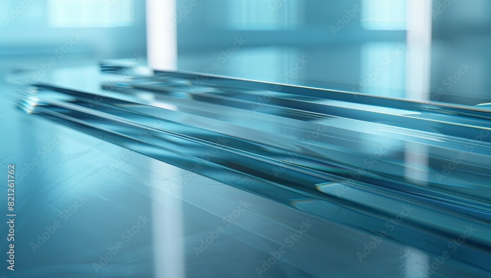 Blue-Tinted Glass Sheets in Abstract Arrangement Blue-Tinted Glass Sheets in Abstract Arrangement