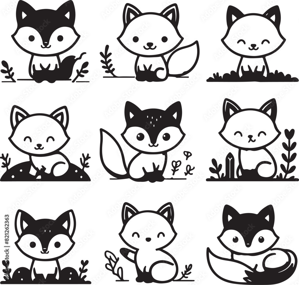 cute fox bundle vector