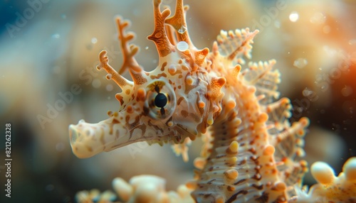 Seahorse Close-Up with Coral Background