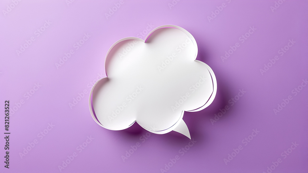 white cloud paper speech balloon on purple background design ,top view of white napkin in shape of cloud isolated on violet , Fashionable user interface design with realistic weather icon white cloud paper speech balloon on purple background design ,top view of white napkin in shape of cloud isolated on violet , Fashionable user interface design with realistic weather icon