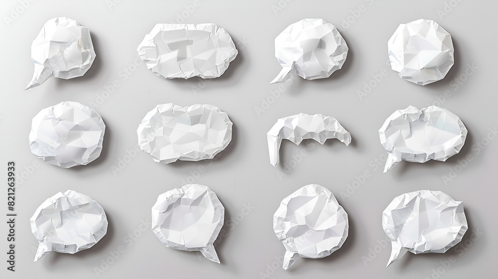 Bubble speech shape in white paper texture ,Set of balloon text isolated for retro comic and design ,Abstract speech bubbles in the shape of clouds Bubble speech shape in white paper texture ,Set of balloon text isolated for retro comic and design ,Abstract speech bubbles in the shape of clouds