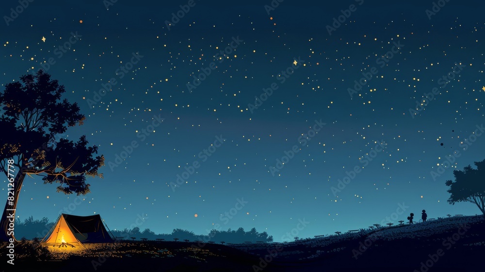 Fototapeta premium Night Scene With Tent and Stars