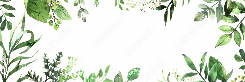 Watercolor Floral Invitation Template with Herbs and Leaves Generative AI