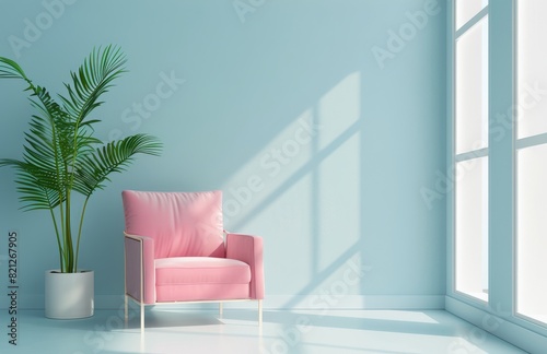 Pink Chair and Potted Plant in Room
