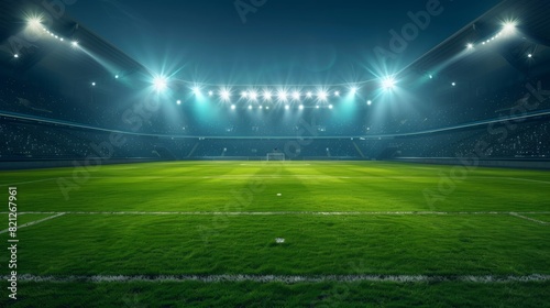 stadium lights  Football stadium arena for match with spotlight. Soccer sport background  green grass field for competition champion match.