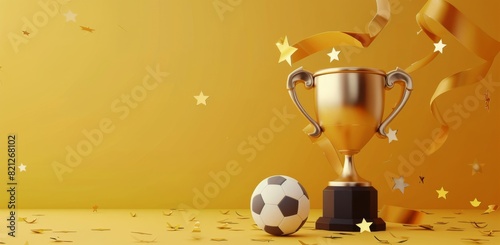 Soccer Ball, Trophy, and Confetti Celebration photo