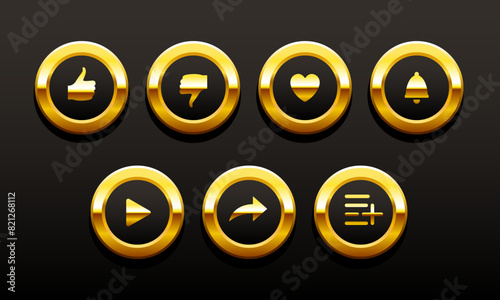 Buttons for the video blog interface. Like buttons, share, add to favorites. Vector set