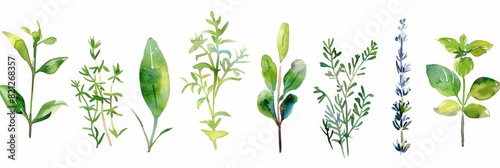 Watercolor Herbs on White Background for Design Generative AI