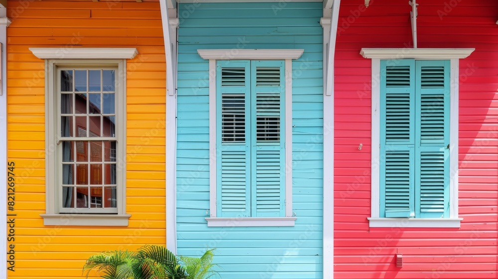 details of the facades of the houses, showing the bright colors and unique architectural details generative ai details of the facades of the houses, showing the bright colors and unique architectural details generative ai