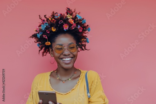 Woman Smiles at Cell Phone