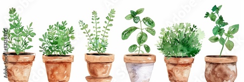 Vibrant Watercolor Herbs for Home Decor Generative AI photo