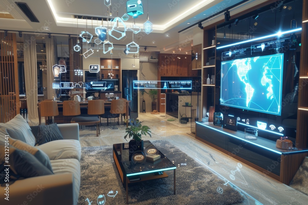 Futuristic Smart Home Interior Showcasing Global Technology Integration Futuristic Smart Home Interior Showcasing Global Technology Integration