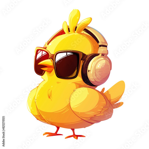 Cool baby chicks wearing sunglasses and headphone