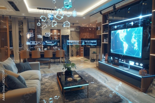 Futuristic Smart Home Interior Showcasing Global Technology Integration © spyrakot