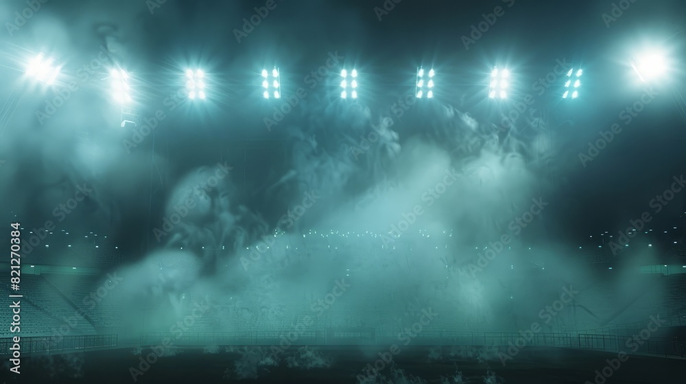 Bright stadium arena lights and smoke, Generative AI