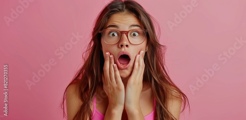 Woman With Glasses Making a Surprised Face photo