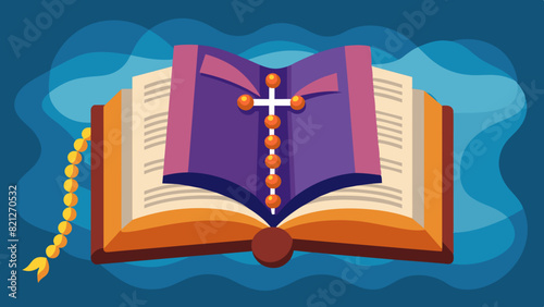 An open Bible with a rosary draped over it, Vector graphics element silhouette illustration