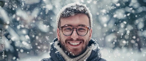 Man Wearing Hat and Glasses in Snow