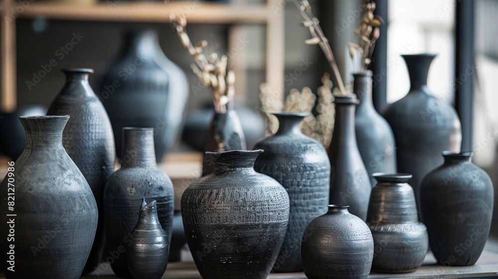 Highlight the beauty of dark ceramics in decorative vases generative ai Highlight the beauty of dark ceramics in decorative vases generative ai