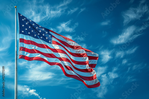 Flag of United States of America blowing in the wind. Full page USA flying flag. Independence Day in the United States, 4th of July, 3 render