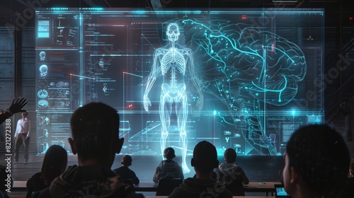 Interactive 3D Holographic Human Anatomy Class in a Modern Science Laboratory © spyrakot