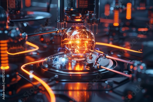 Intricate 3D Illustration of a Quantum Computer in a Futuristic Lab